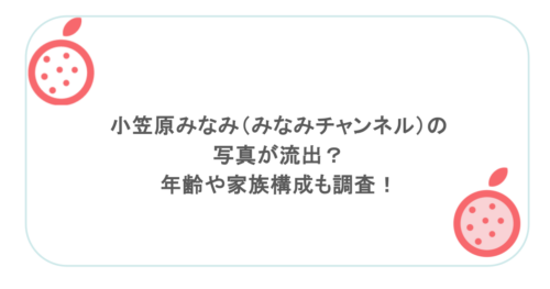 小笠原みなみ（みなみチャンネル）の写真が流出？年齢や家族構成も調査！